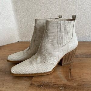Sam Edelman White Croc-Embossed Western Ankle Booties